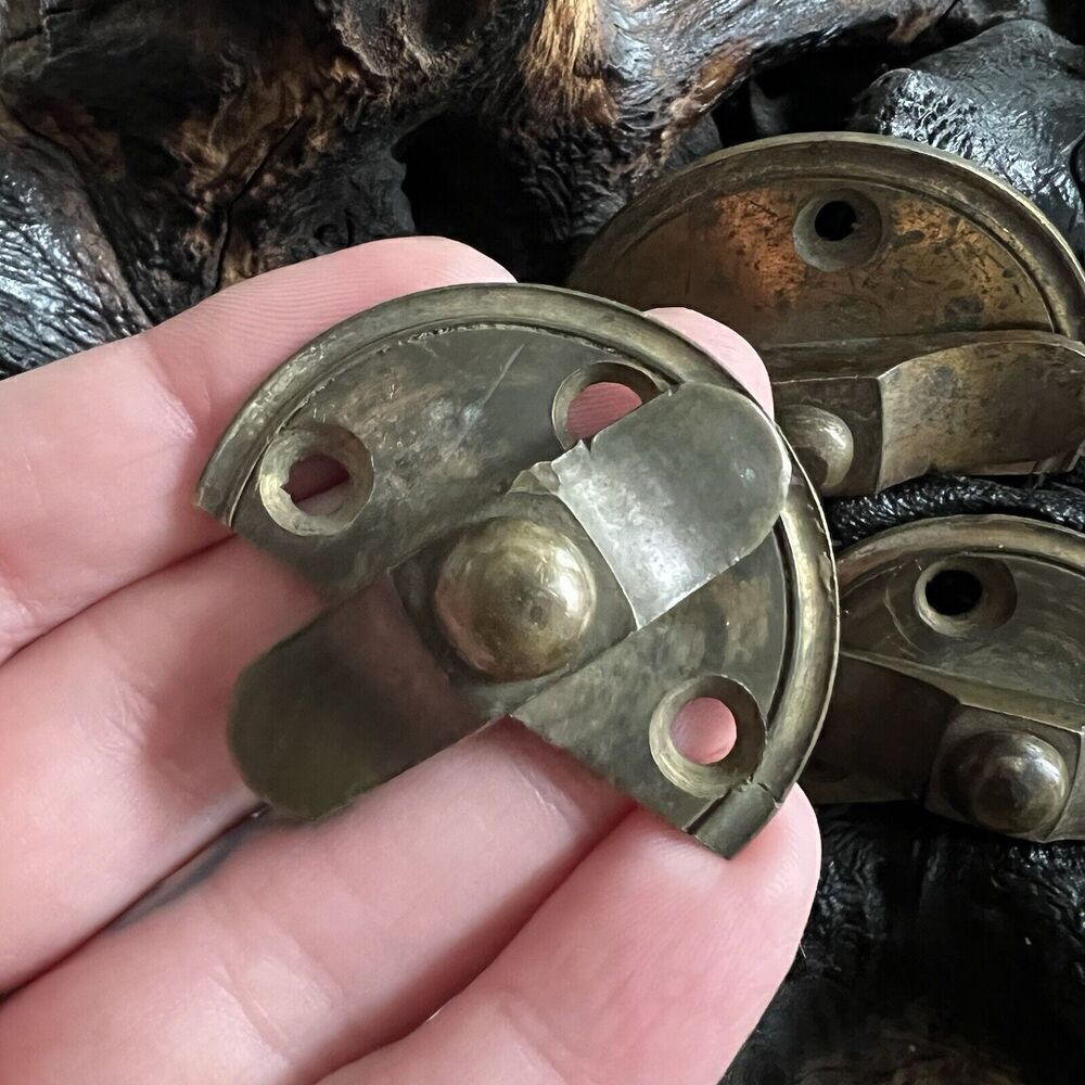 Antique Colonial Era Sand Cast Brass Catch Latch Set of 3 Crescent Shape Swivel